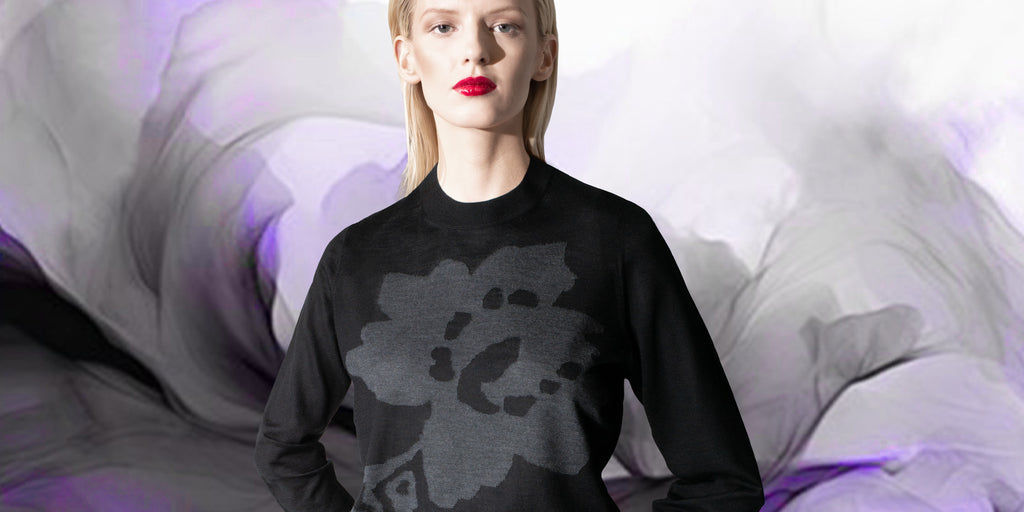 abstract floral intarsia second skin cashmere sweater
