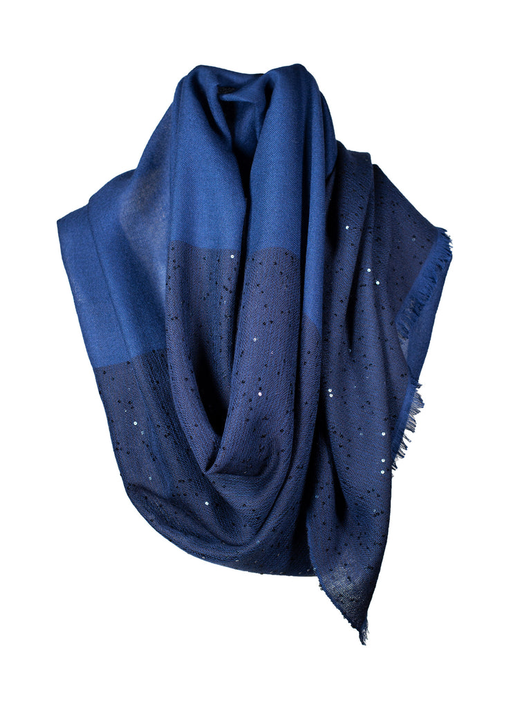 cashmere ultra fine scarf horizontal sequined azurite navy