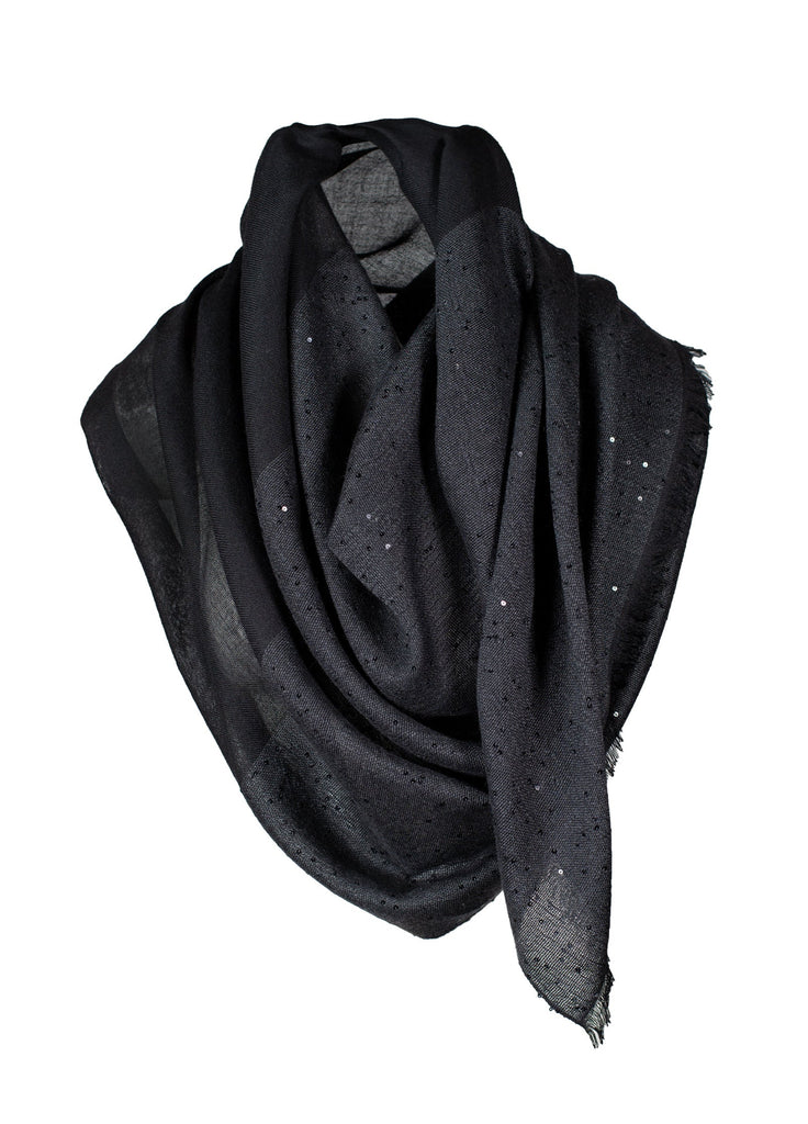 cashmere ultra fine scarf horizontal sequined black graphite