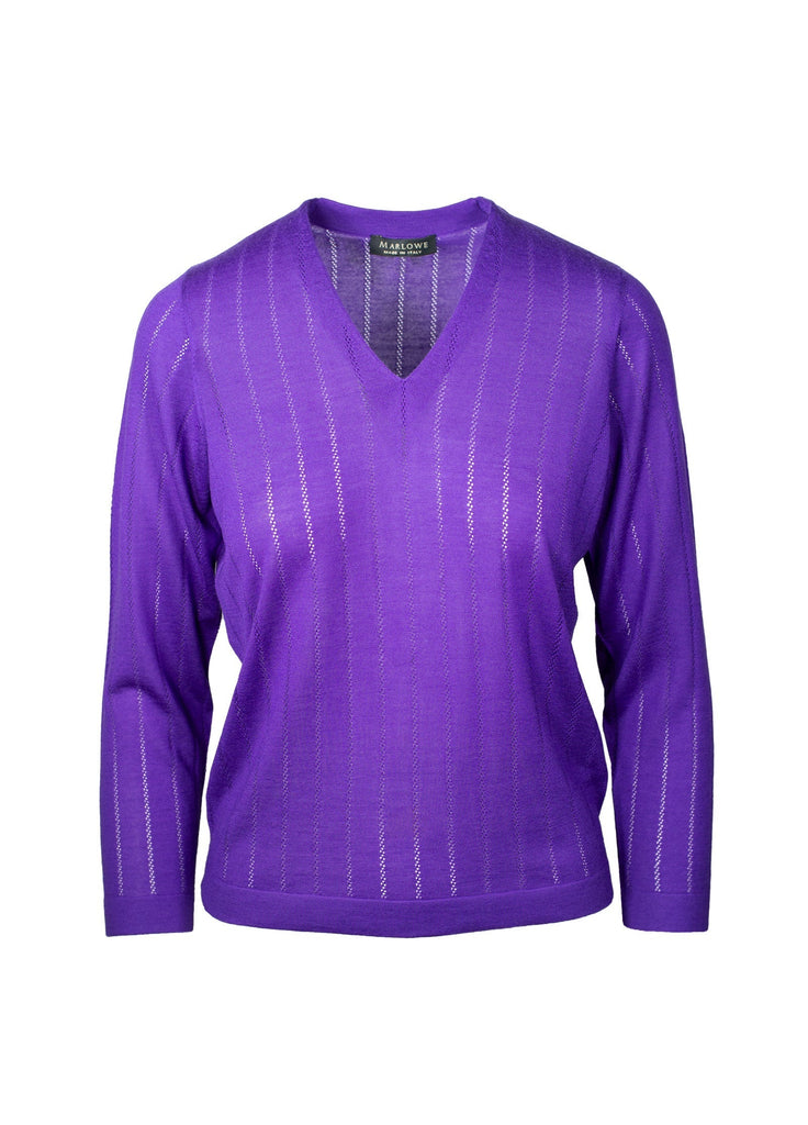 Cashmere V-neck open stripe stitch ultra violet