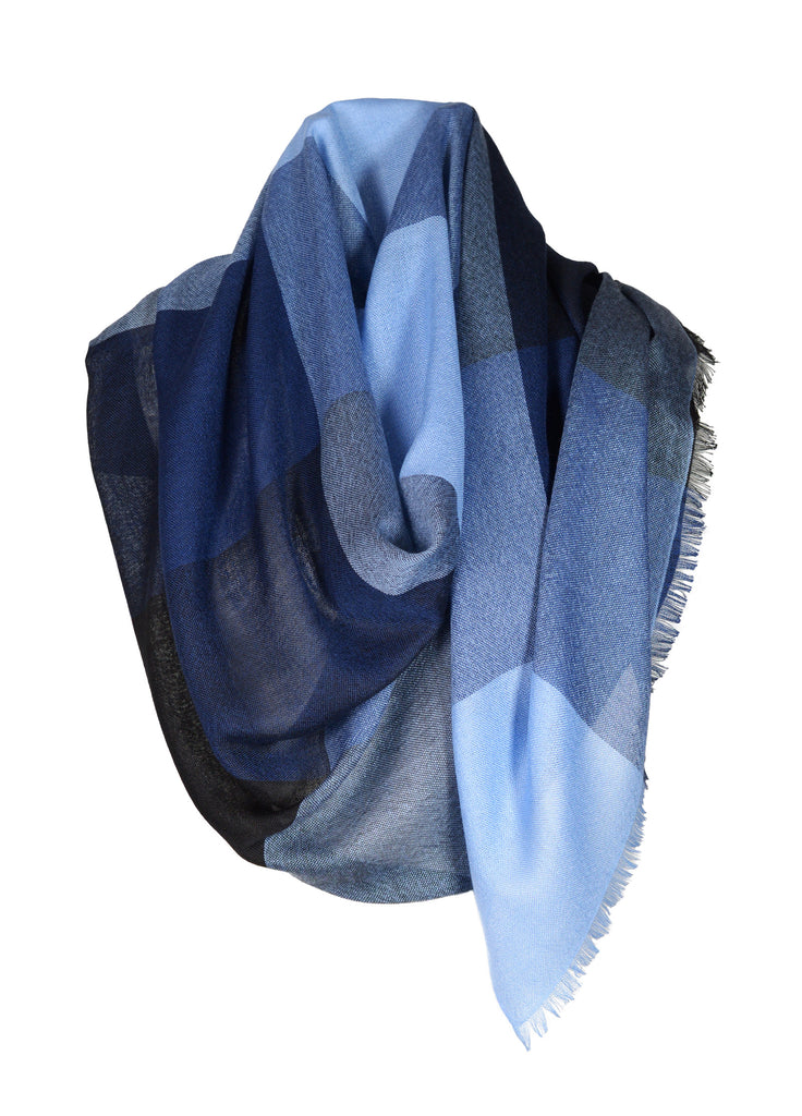 Cashmere ultra fine scarf triple tone azurite blue with sterling blue