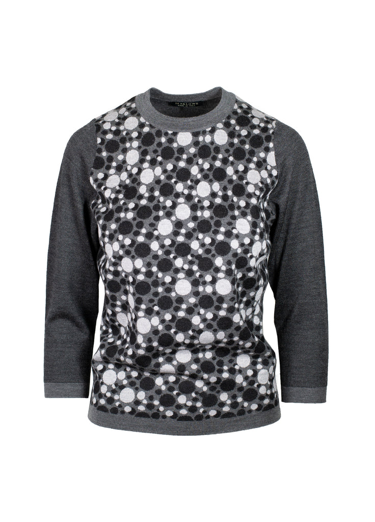 cashmere dot jacquard crew neck sweater black with opal grey and pearl