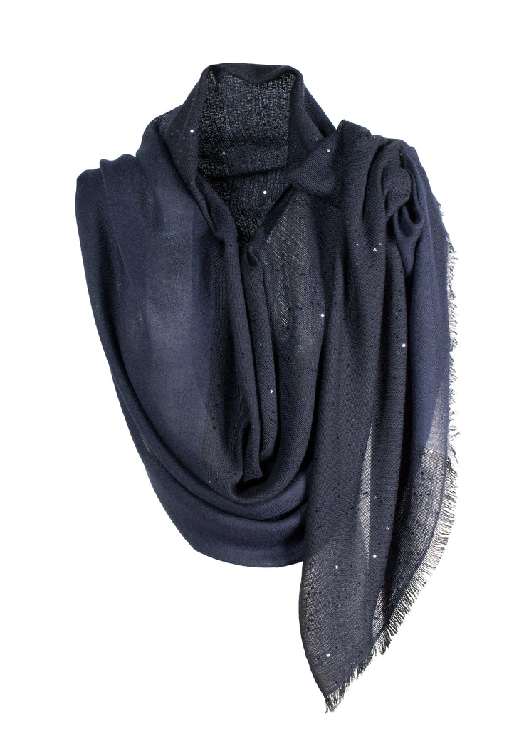 Cashmere scarf with sequins navy