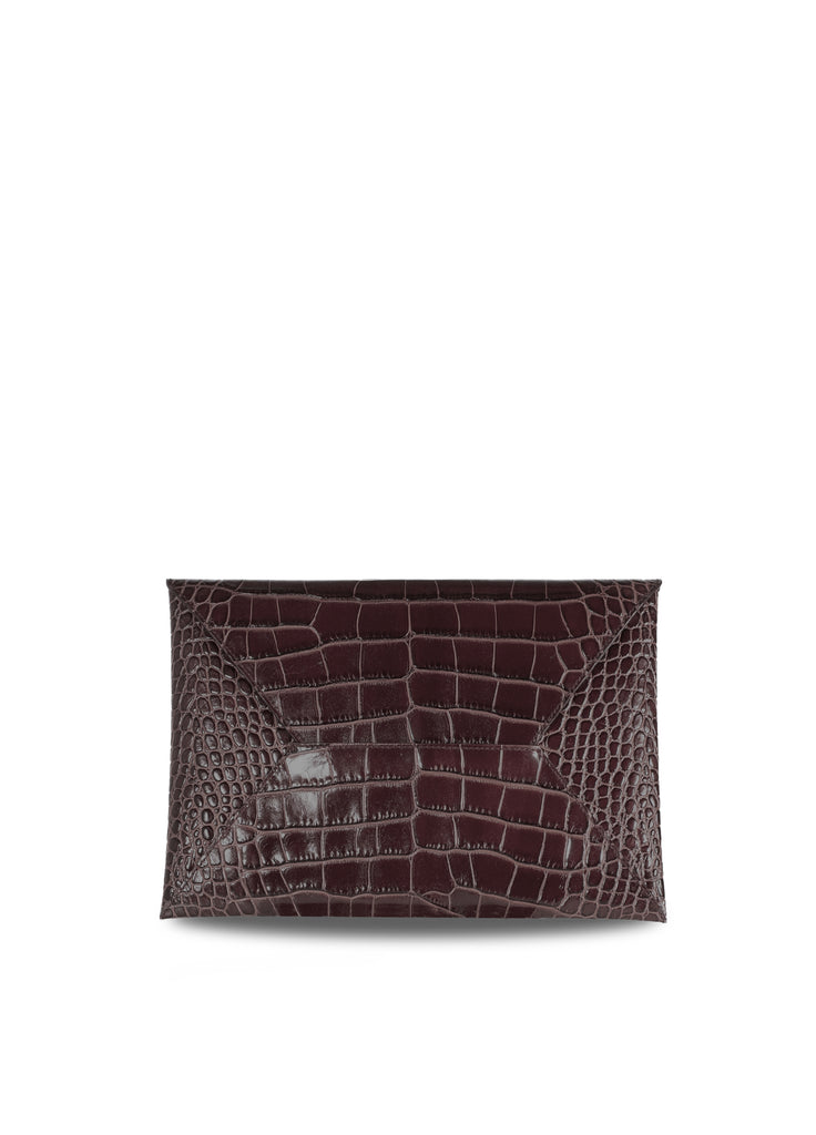 Leather envelope clutch putty cocoa brown c