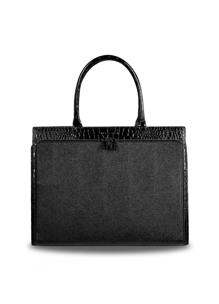 Leather tote bag with multi compartments large black