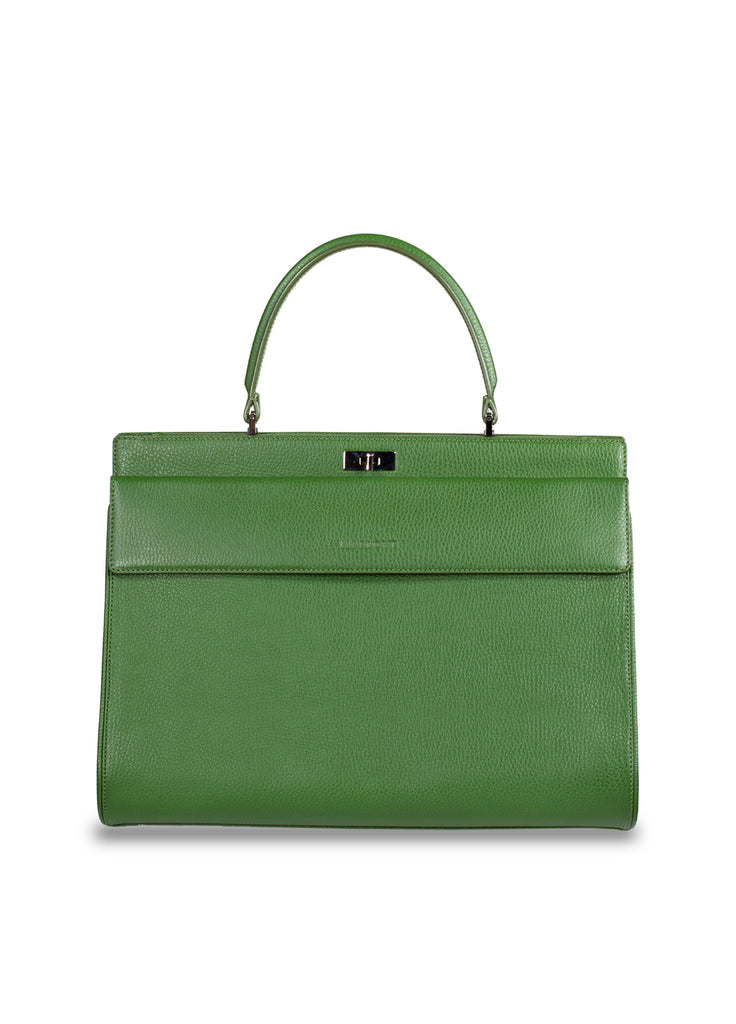 Leather top handle large tote emerald