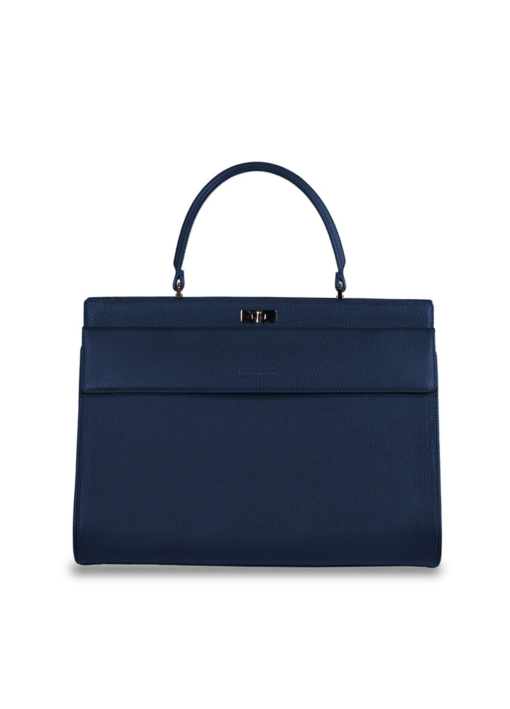 Leather top handle large tote indigo navy