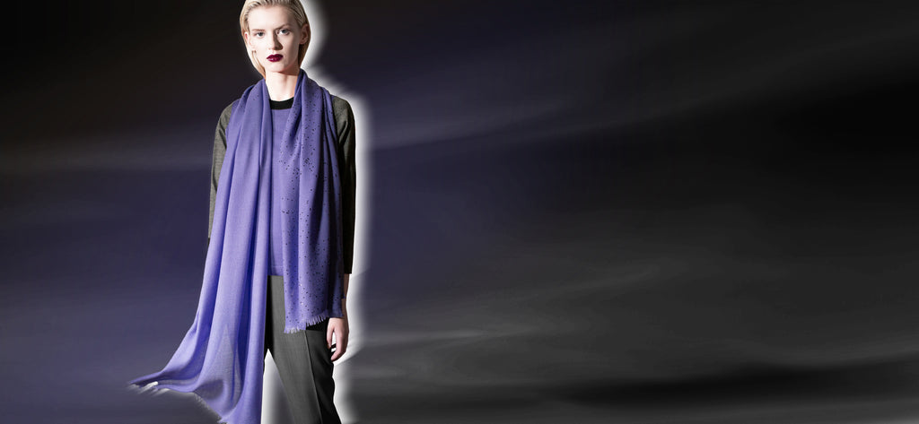cashmere ultra fine violet scarf and triple tone crew neck sweater
