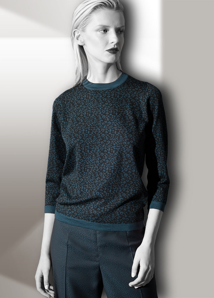 Women's cashmere leopard print crew neck sweater