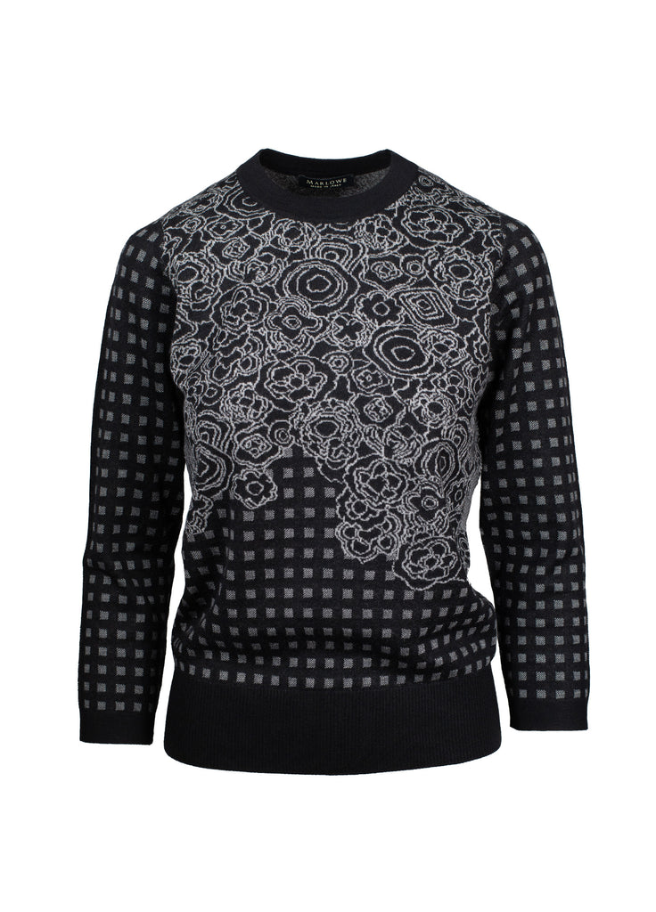 Quadrato Floral Jacquard Crew Neck Black with pearl