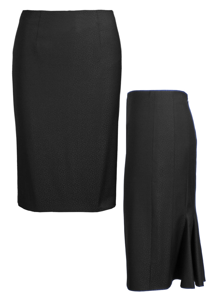 back fluid skirt front and side view black