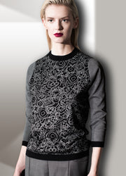 Cashmere Floral Jacquard Crew Sweater