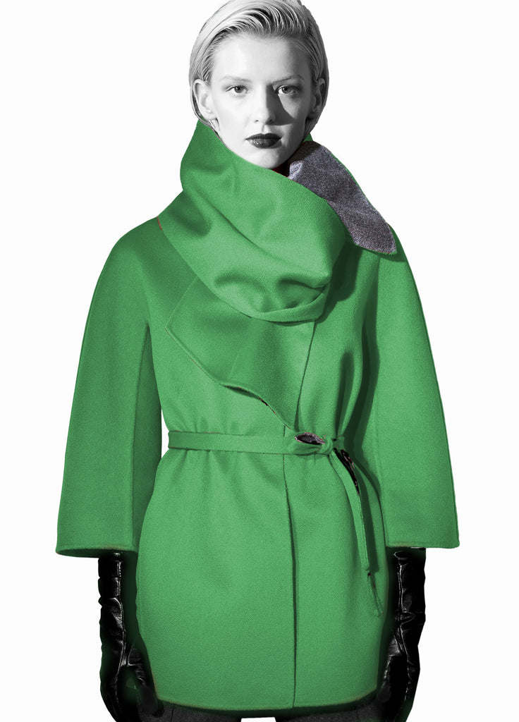 cashmere double face reversible coat electric green and opal grey