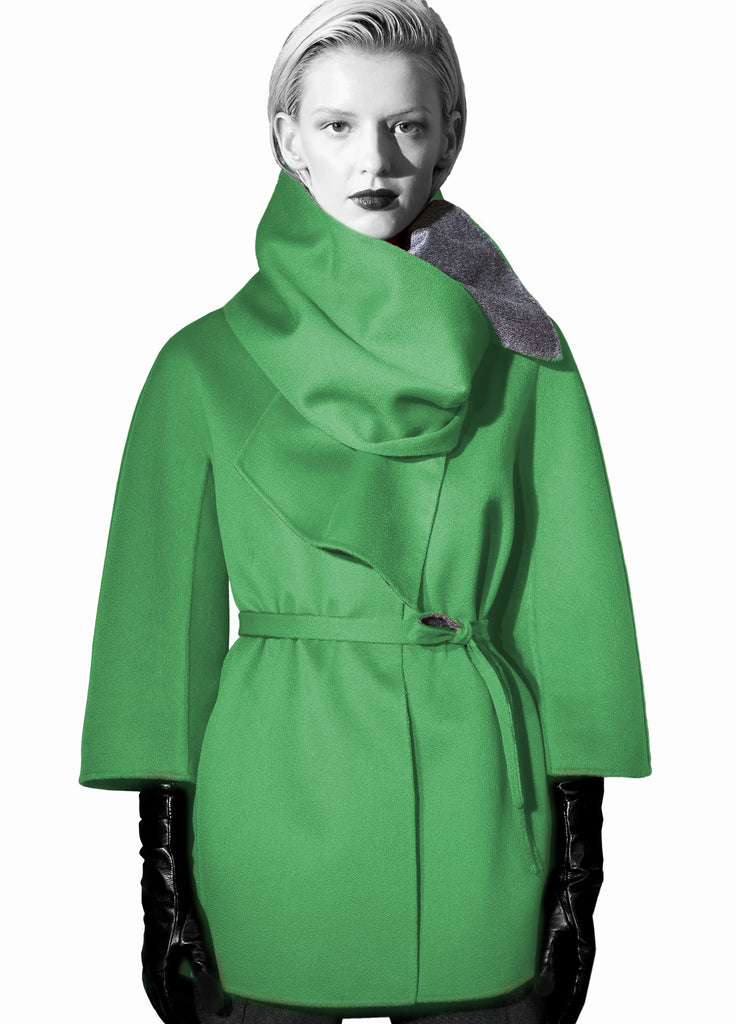 cashmere double face reversible coat electric green and opal grey