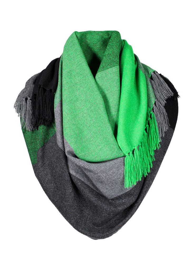 pure cashmere triple tone scarf in opal grey black and electric green