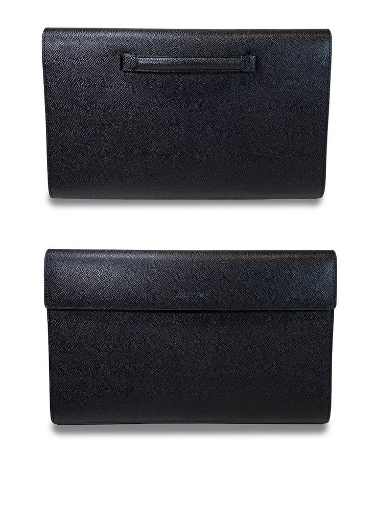 black fine texture leather single handle clutch 