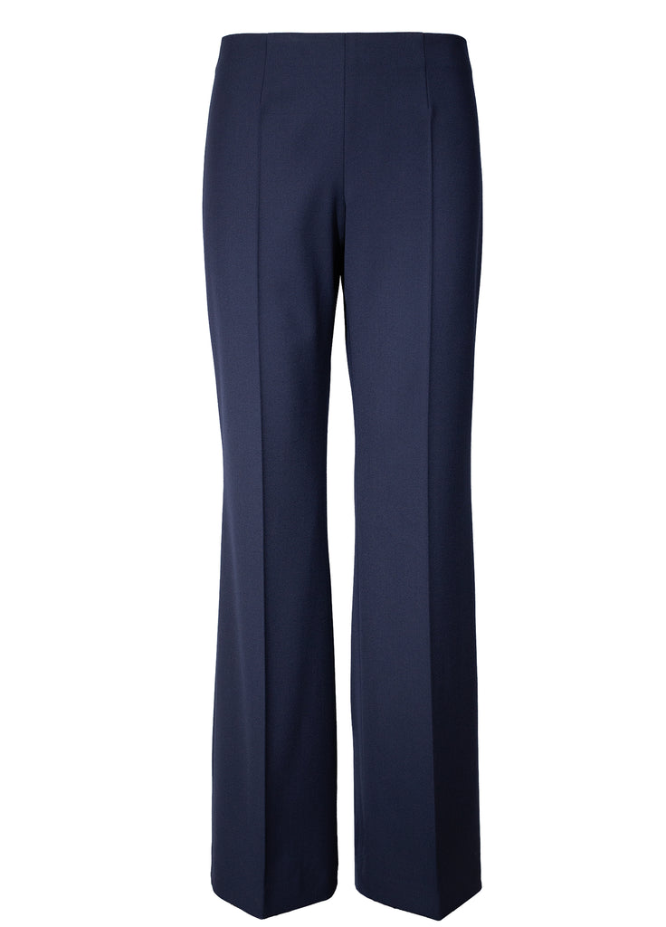 Ink navy compact wool crepe wide leg pants