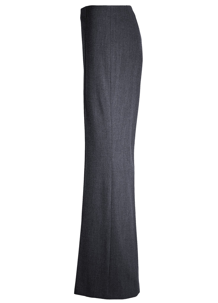 graphite grey compact wool crepe wide leg pants side view