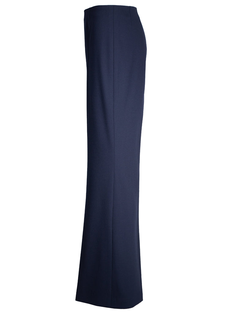 Ink navy compact wool crepe wide leg pants side view