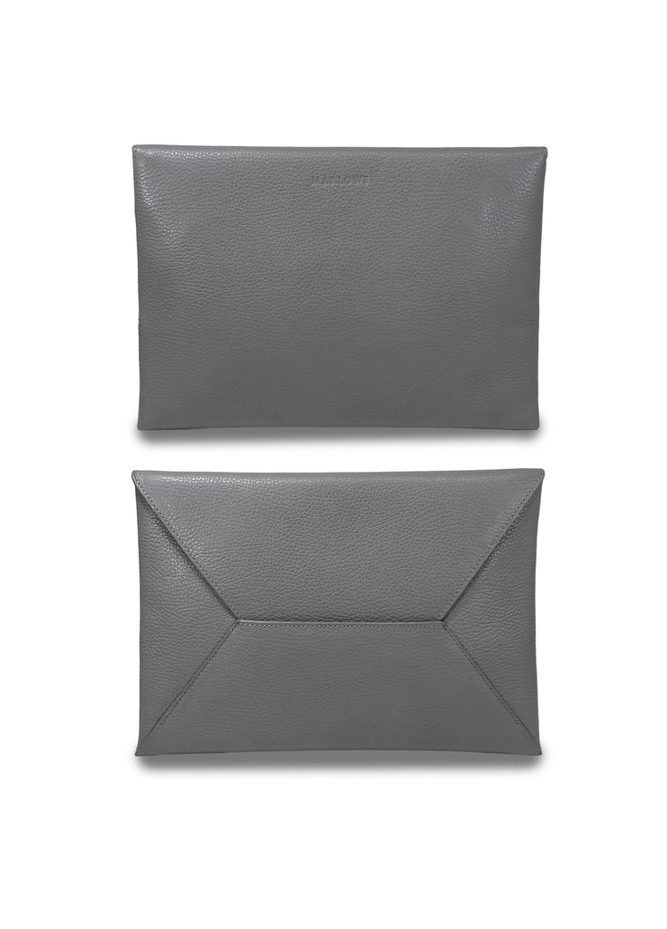 leather envelope clutch in mineral grey pebbled leather