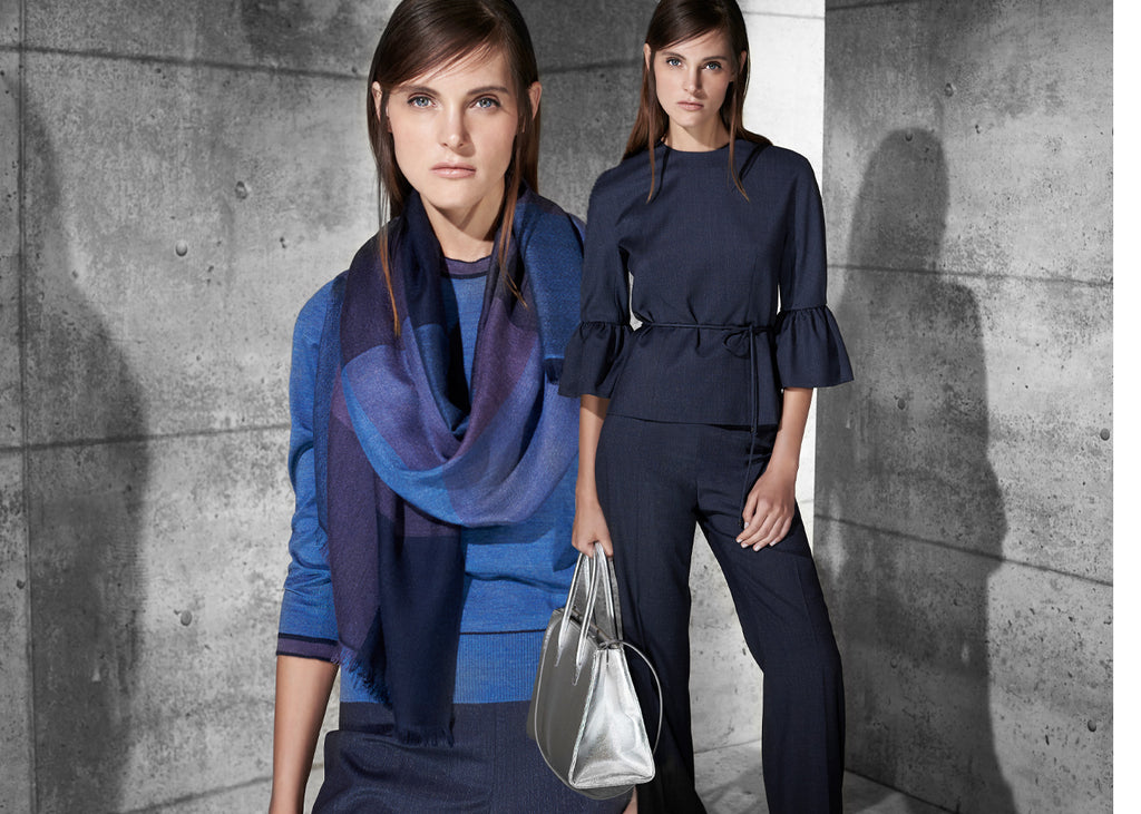 Cashmere triple tone scarf and fluid sleeve top