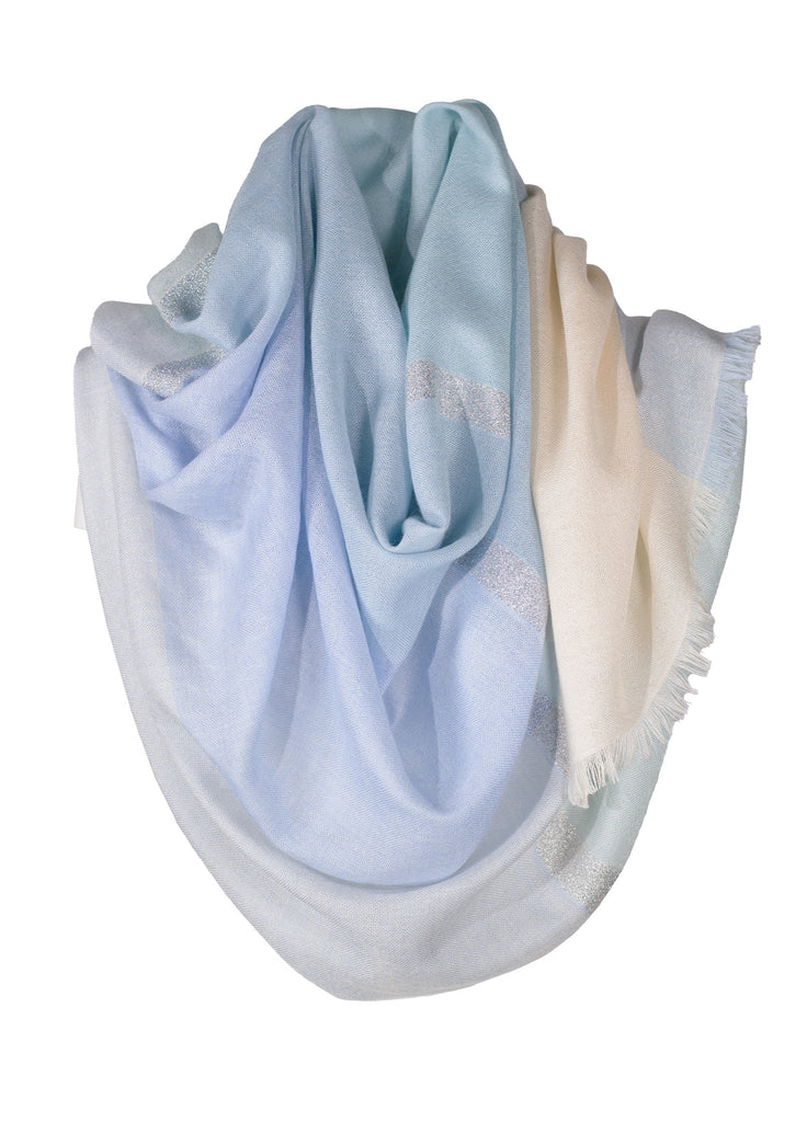 Cashmere ultra fine triple tone pastel scarf with silver lame stripes