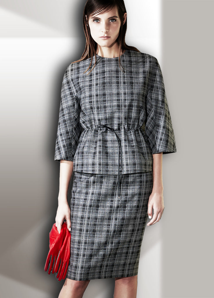 Women's wool plaid top with belt