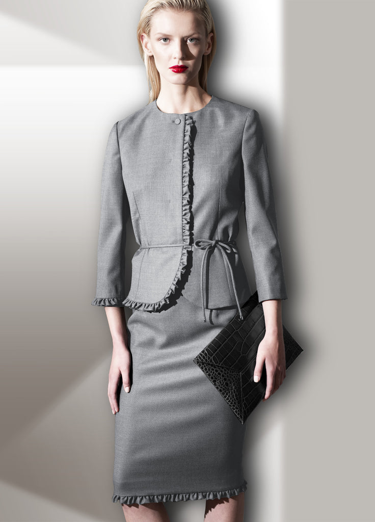 Women's skirt suit with short ruffle border jacket and skirt