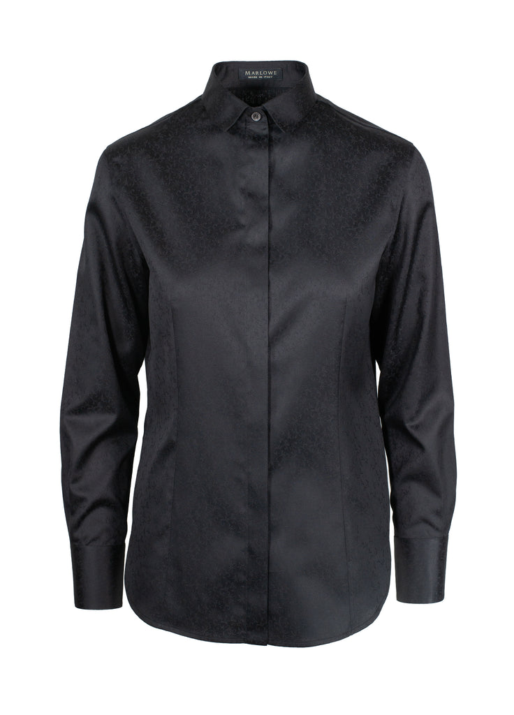 cotton-slim-fit-women's-shirt-floral-vine-jacquard-black