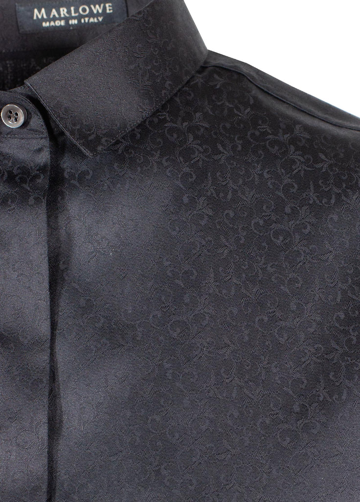 cotton-slim-fit-women's-shirt-floral-vine-jacquard-black-close up