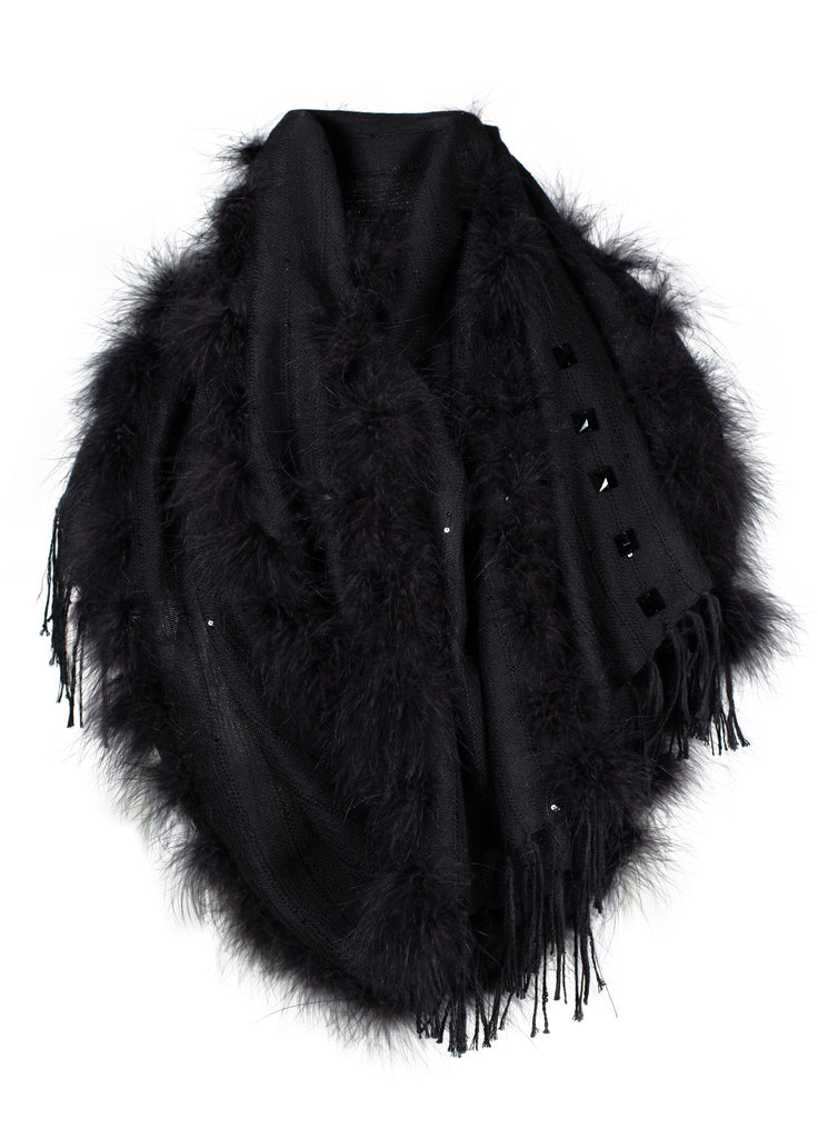 ultrafine cashmere scarf with feathers and quadrato beads