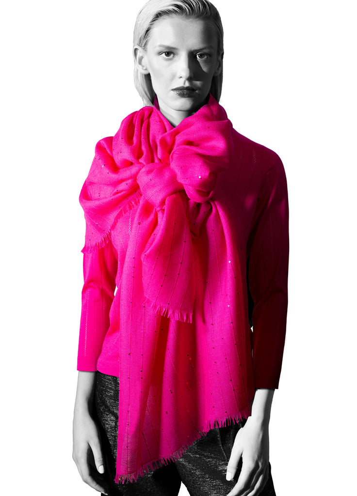cashmere scarf ultra fine with sequined stripes candy pink
