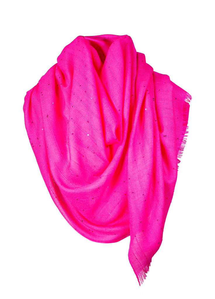 cashmere scarf ultra fine with sequined stripes candy pink
