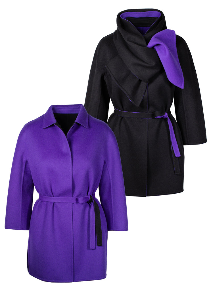 cashmere double face reversible coat black and violet
