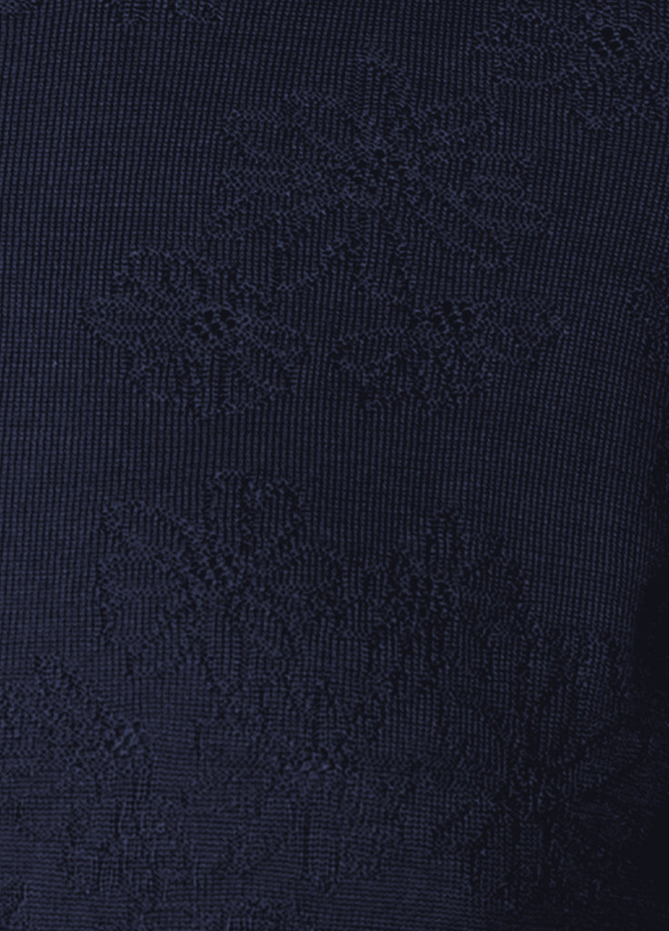 cashmere second skin V-neck with floral texture navy blue close up