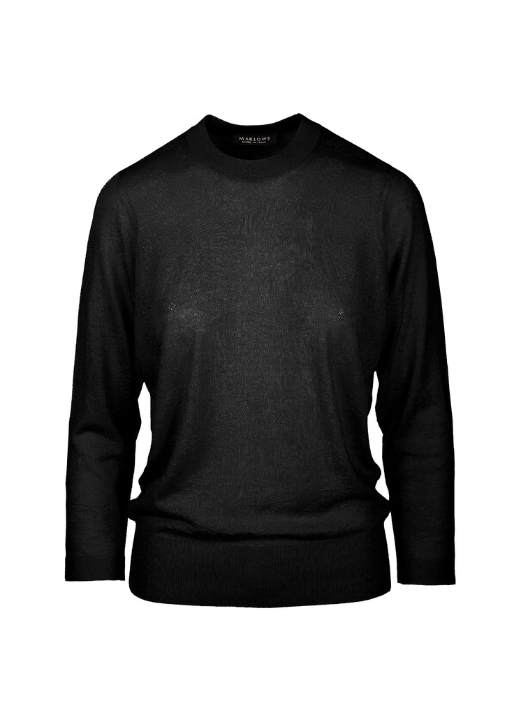 cashmere floral texture crew neck sweater black