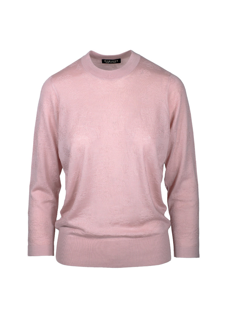 cashmere floral texture crew neck sweater crystal pink