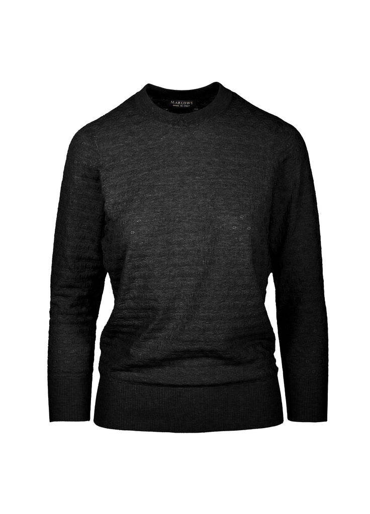 Cotton crew neck sweater with texture black