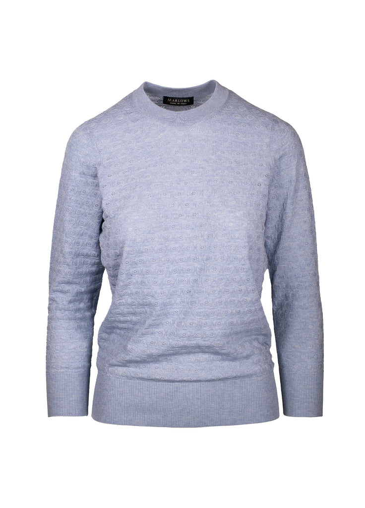 Cotton crew neck sweater with texture ice blue