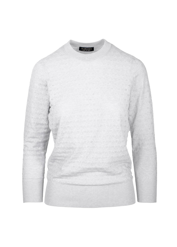 Cotton crew neck sweater with texture white