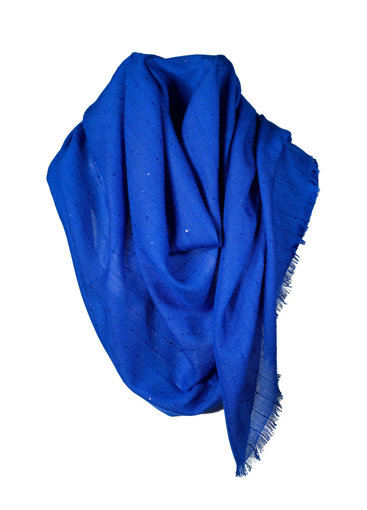 cashmere scarf ultra fine with sequined stripes electric blue