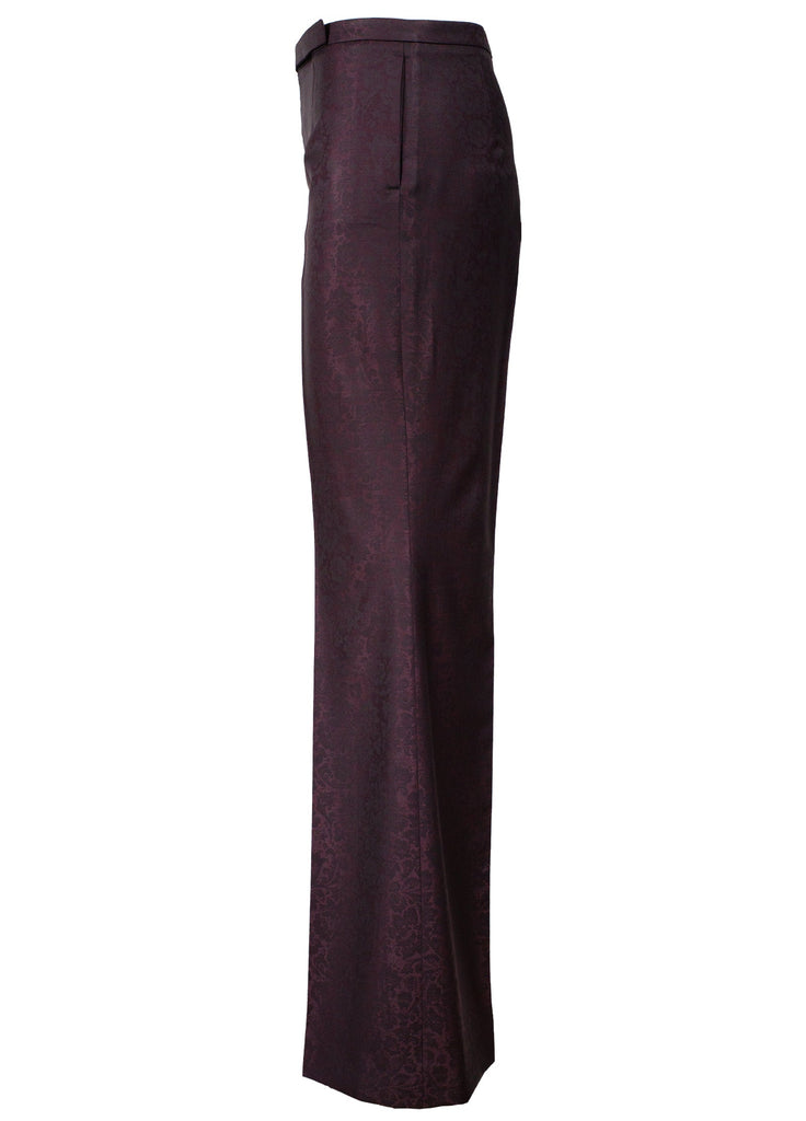 floral jacquard fine wool wide leg pant currant burgundy side view