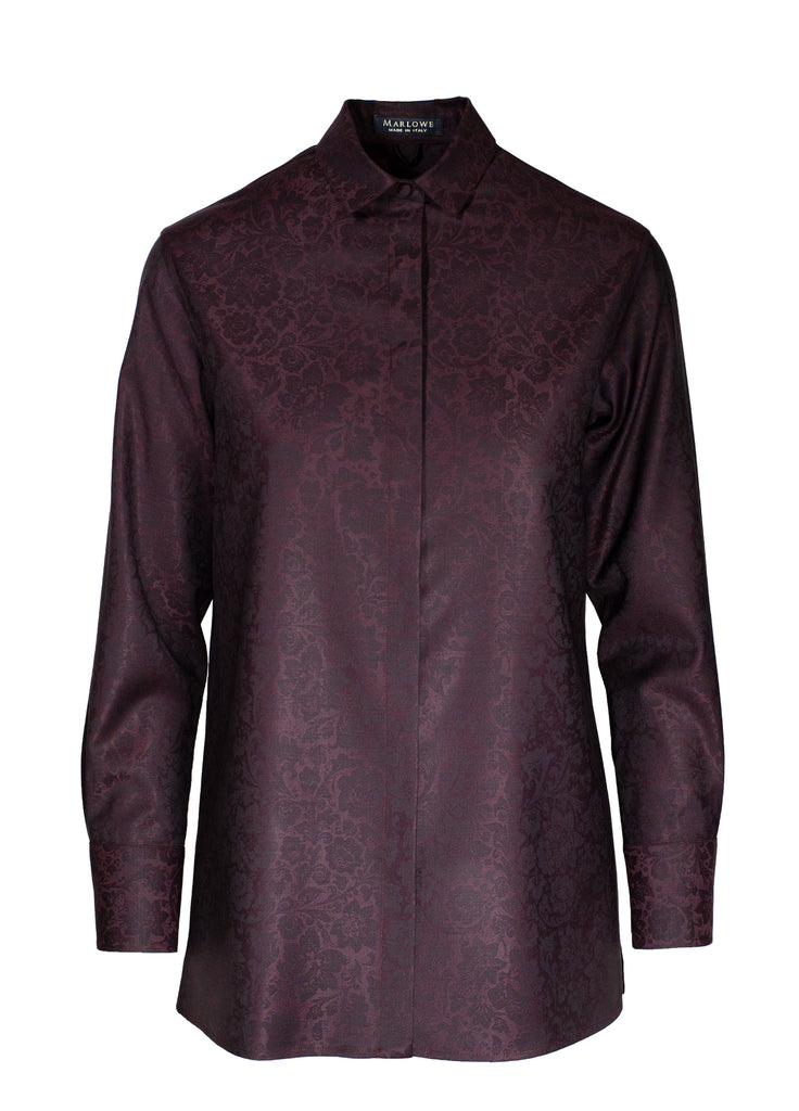 floral jacquard fine wool shirt currant burgundy