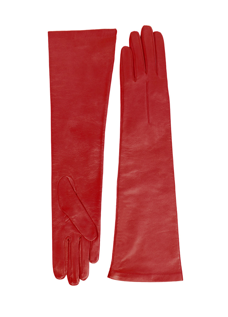 red leather long gloves