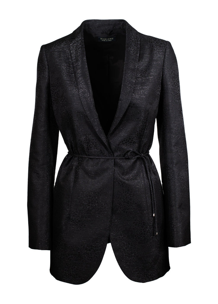 Women's lame shine tuxedo jacket black