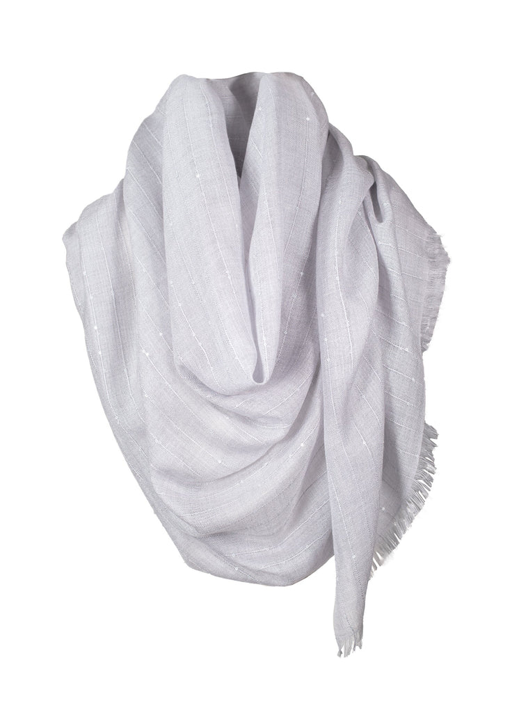 cashmere scarf ultra fine with sequined stripes white pearl