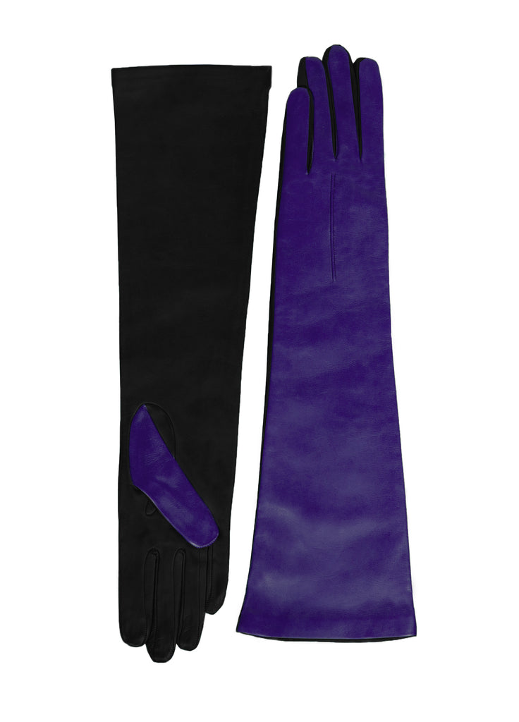 two tone long leather glove violet with black palm