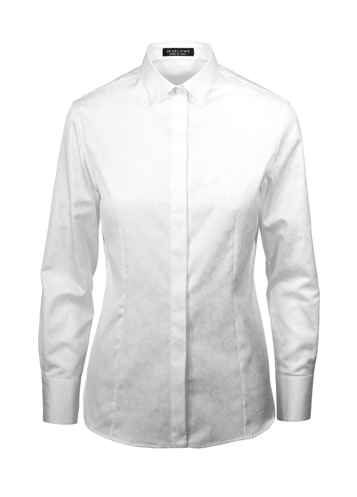 cotton white floral jacquard slim fit shirt