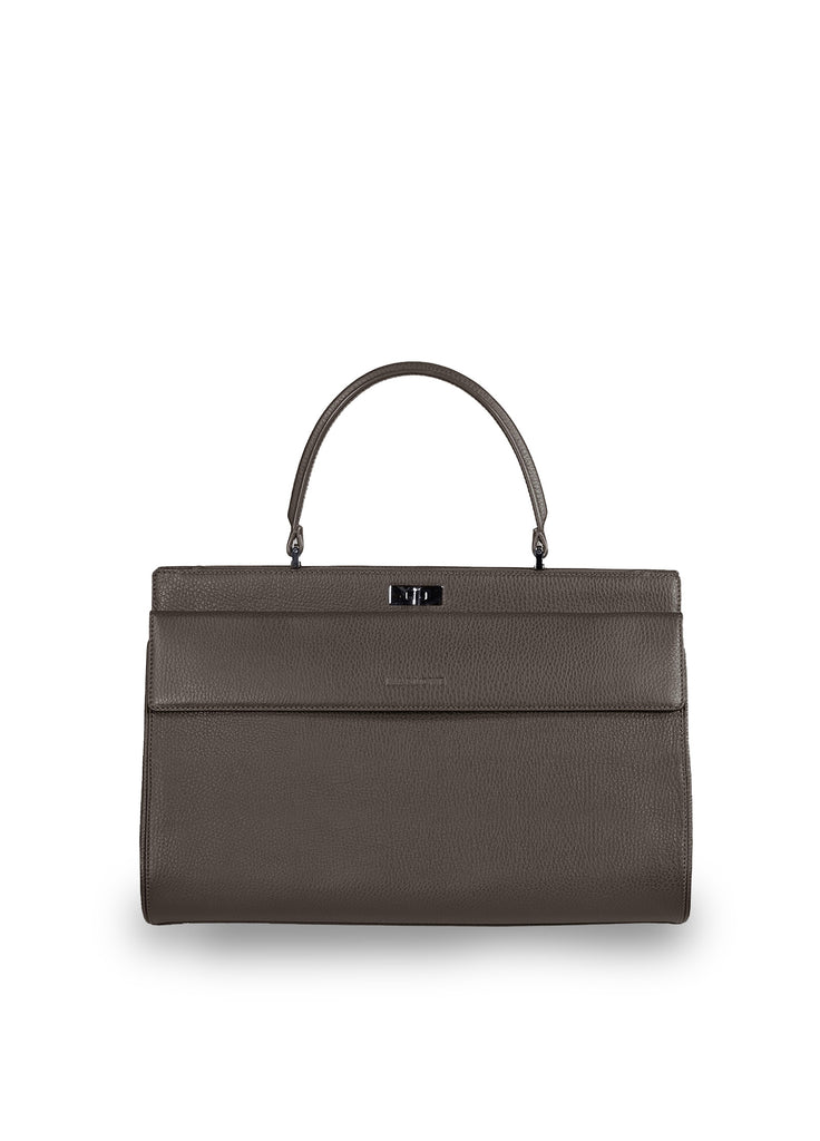 Small single handle top handle bag in pebbled leather with silver turn lock