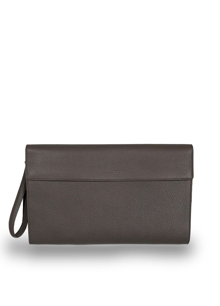 Single Handle clutch with wrist strap ash pebble leather